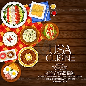 Кухня США еда, американские блюда меню блюд обложка - изображение векторного клипарта