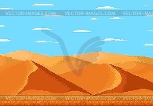 Пиксельная графика пустынный пейзаж, 8-битный игровой фон - векторное изображение клипарта