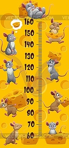 Cartoon funny mouse with cheese, kids height chart - vector image