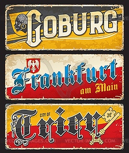 Trier, Coburg, Frankfurt German city travel plates - vector clipart / vector image