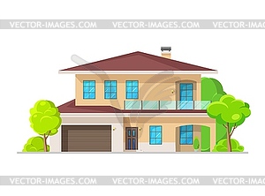 Two-story house exterior with terrace and garage - vector clipart