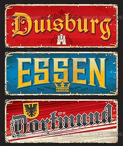 Dortmund, Duisburg, Essen German city travel plate - vector image