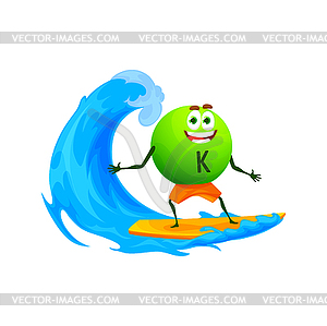 Cartoon potassium, kalium micronutrient surf board - vector clipart