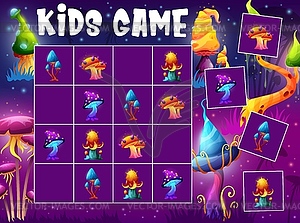 Sudoku kids game magic mushrooms in fairy forest - vector clipart / vector image