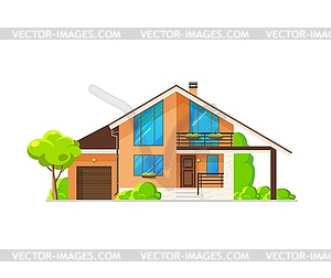 Modern home building exterior, suburban house - vector clipart