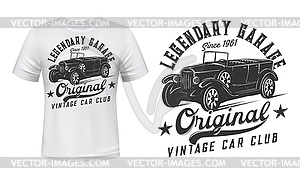 Vintage cars restoration club t-shirt print mockup - vector clip art