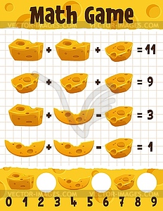 Мультяшный гауда и сыр маасдам математический рабочий лист - клипарт в формате EPS