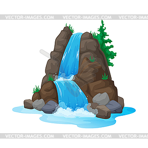 Streaming water cartoon waterfall falls of cliff - vector image