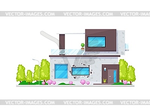 Modern residential house facade exterior - vector clip art