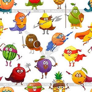 Fruits superhero characters seamless pattern - vector image