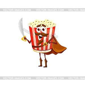 Cartoon popcorn bucket pirate or corsair character - vector clip art