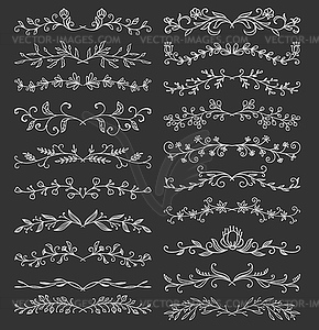 Outline floral twigs, sprigs, border embellishment - vector clipart