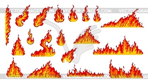 Cartoon fire flames, bonfire burn or hot fireballs - vector image