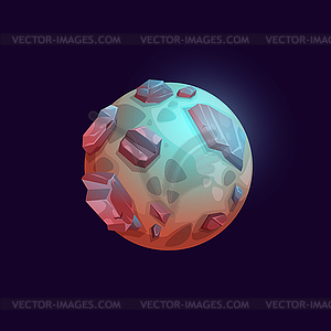 Galaxy space planet with volcano and stone surface - vector image
