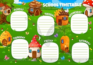 School timetable schedule cartoon elf village - vector clip art