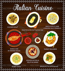 Italian food restaurant dishes menu page - vector image