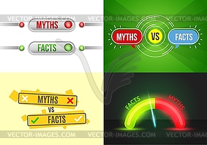 Мифы против фактов, правда, ложь, правда или вымысел. - векторное изображение EPS