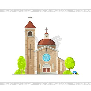 Catholic church, temple or cathedral building - vector image