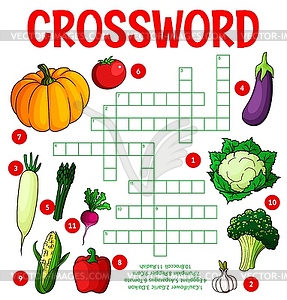 Raw vegetables crossword puzzle worksheet - vector clip art