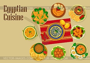 Egyptian cuisine traditional food, Arabian dishes - vector clipart