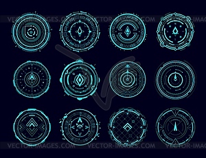 HUD compass, aim control panel and radar elements - vector image