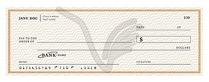 Blank bank check, checkbook cheque pay template - royalty-free vector image