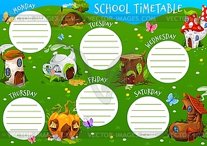 Education timetable schedule cartoon elf houses - vector clipart