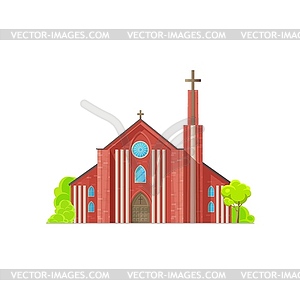 Protestant church, Christian temple building icon - vector image