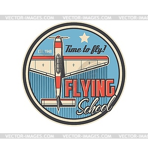 Flying school icon with retro plane or airplane - vector EPS clipart