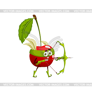 Cherry defender character with bow and arrow - vector clip art