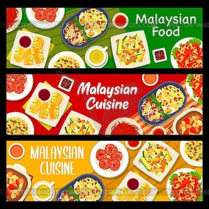 Malaysian food restaurant dishes and meals banners - vector clipart