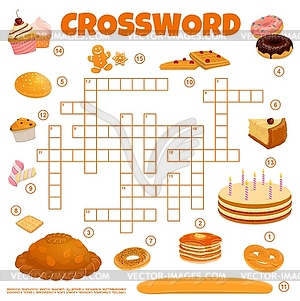 Bread, bakery or confectionery crossword grid game - vector clipart