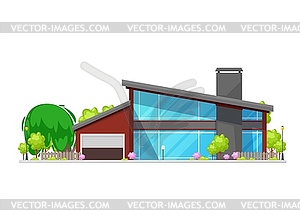 Роскошный современный дом с гаражом, таунхаус - рисунок в векторе