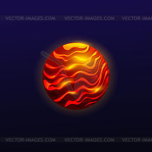Red planet with hot lava surface, space fantasy - vector clipart