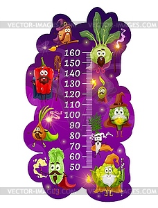 Kids height cartoon vegetable magicians or wizards - vector image