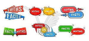 Myths vs facts icons, truth or false popup bubbles - royalty-free vector clipart