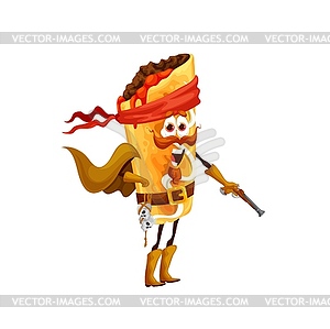 Cartoon mexican chimichanga pirate kids character - vector clipart