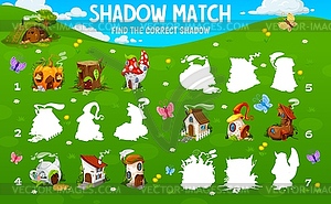 Игра для детей Shadow match, найди тень дома гномов - векторный графический клипарт