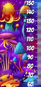 Magic mushrooms in fairy forest, kids height chart - vector clipart / vector image