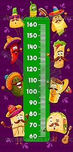 Cartoon mexican food characters kids height chart - vector clipart