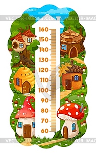 Kids height chart, fairytale cartoon houses - vector clipart