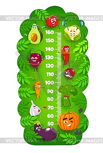 Kids height chart with fitness cartoon vegetables - vector clipart