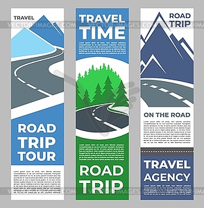 Road trip travel banners, tourism agency journey - vector image