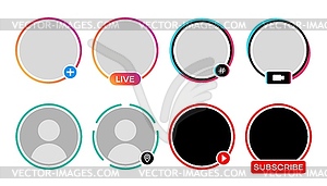 Social media avatar frames, live video story icons - stock vector clipart