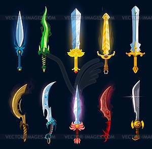 Medieval fantasy magic blades, swords and daggers - vector image