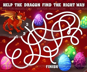 Labyrinth maze with cartoon red dragon and eggs - vector clip art