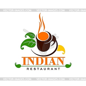 Indian restaurant icon with cup of hot tea - vector clipart