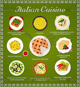 Italian cuisine meals and dishes menu page - vector clipart