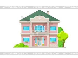 Внешний вид загородного дома с балконом - векторный клипарт