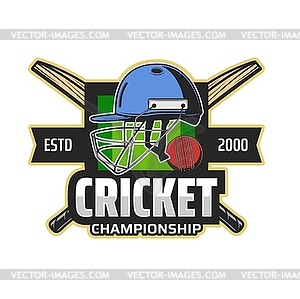 Cricket championship icon with bats and helmet - vector clipart